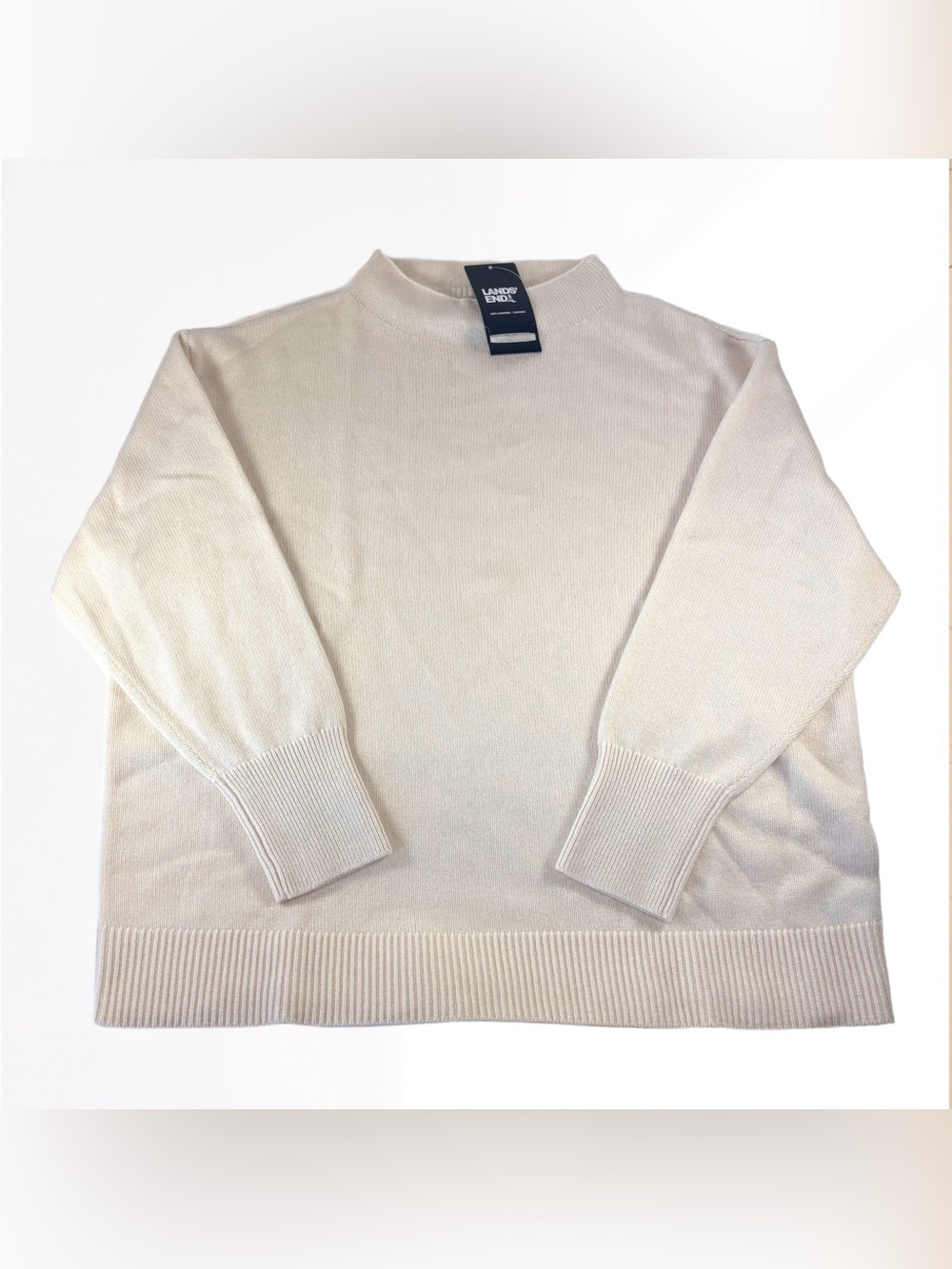 Lands’ End 100% Cashmere Pullover Sweater Cream/Ivory Mock Neck Size 1X